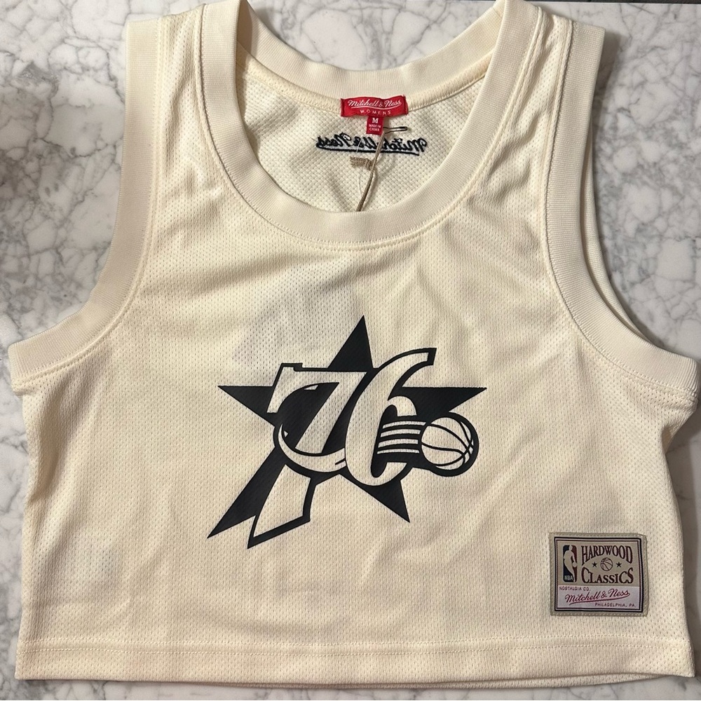 Mitchell & Ness 76ers Cream Crop Top